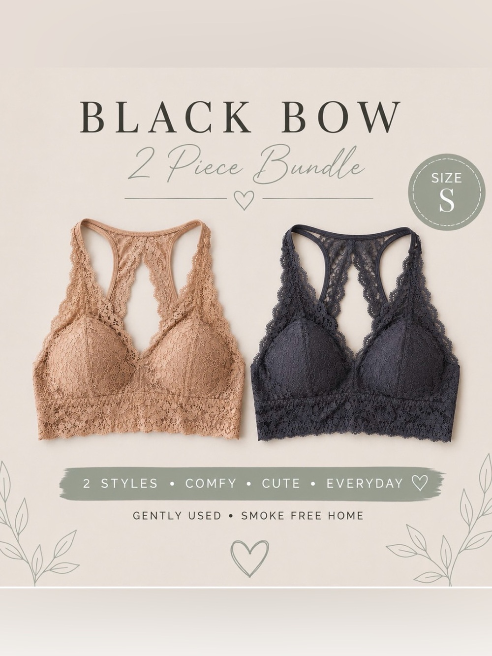 Lace Bralette Bundle - Nude & Charcoal Size S